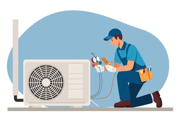 AC technician servicing outdoor unit