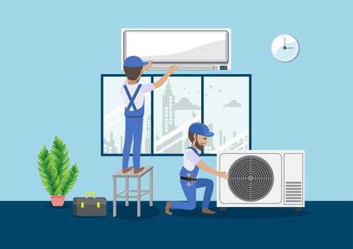 AC servicing technician checking outdoor unit